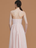 A-Line/Princess Spaghetti Straps Sleeveless Floor-Length Ruched Chiffon Bridesmaid Dresses TPP0005507