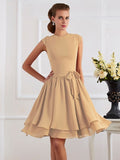 Sheath/Column High Neck Sleeveless Sash/Ribbon/Belt Short Chiffon Bridesmaid Dresses TPP0005092