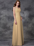 A-line/Princess Spaghetti Straps Ruffles Sleeveless Long Chiffon Bridesmaid Dresses TPP0005677