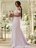 Sheath/Column Stretch Crepe Lace Scoop Sleeveless Sweep/Brush Train Bridesmaid Dresses TPP0004994