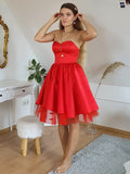 A-Line/Princess Satin Sleeveless Ruffles Sweetheart Short/Mini Homecoming Dresses TPP0004650