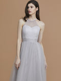 A-Line/Princess Halter Sleeveless Floor-Length Ruffles Tulle Bridesmaid Dresses TPP0005376