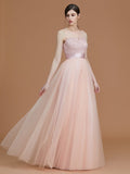 A-Line/Princess Bateau Sleeveless Floor-Length Applique Tulle Bridesmaid Dresses TPP0005365