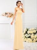 Sheath/Column Strapless Hand-Made Flower Sleeveless Long Chiffon Bridesmaid Dresses TPP0005753