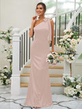 Sheath/Column Silk like Satin Bowknot One-Shoulder Sleeveless Floor-Length Bridesmaid Dresses TPP0004917