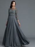 A-Line/Princess 3/4 Sleeves Bateau Floor-Length Chiffon Mother of the Bride Dresses TPP0007092