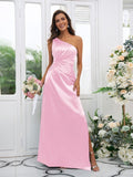 Sheath/Column Elastic Woven Satin Ruched One-Shoulder Sleeveless Floor-Length Bridesmaid Dresses TPP0004908