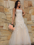 Trumpet/Mermaid Tulle Applique Sleeveless Spaghetti Straps Floor-Length Dresses TPP0001587