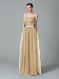 A-Line/Princess Sweetheart Ruffles Sleeveless Long Net Bridesmaid Dresses TPP0005472