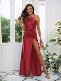 Sheath/Column Charmeuse Ruched Scoop Sleeveless Sweep/Brush Train Bridesmaid Dresses TPP0004919