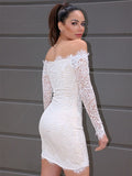 Sheath/Column Long Sleeves Off-the-Shoulder Lace Short/Mini Homecoming Dresses TPP0004231