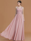 A-Line/Princess V-neck Sleeveless Floor-Length Beading Chiffon Bridesmaid Dresses TPP0005456