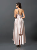 Sheath/Column Sleeveless High Low Silk like Satin Bridesmaid Dresses TPP0005141