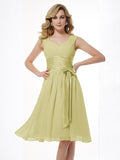 A-Line/Princess Straps Sleeveless Pleats Short Chiffon Bridesmaid Dresses TPP0005096