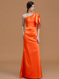 Trumpet/Mermaid One-Shoulder Sleeveless Floor-Length Ruched Satin Bridesmaid Dresses TPP0005353