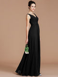 A-Line/Princess V-neck Sleeveless Ruched Floor-Length Chiffon Bridesmaid Dresses TPP0005504