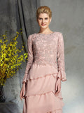 Sheath/Column Scoop Ruffles Long Sleeves Long Chiffon Mother of the Bride Dresses TPP0007282