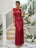 Sheath/Column Sequins Ruched Scoop Short Sleeves Floor-Length Bridesmaid Dresses TPP0004938