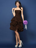 A-Line/Princess Strapless Ruched Sleeveless Short Satin Bridesmaid Dresses TPP0005671