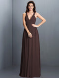 A-Line/Princess V-neck Pleats Sleeveless Long Chiffon Bridesmaid Dresses TPP0003797