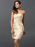 Sheath/Column Strapless Ruched Sleeveless Short Satin Bridesmaid Dresses TPP0005761