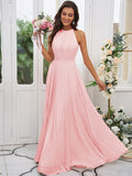 A-Line/Princess Chiffon Ruffles Halter Sleeveless Floor-Length Bridesmaid Dresses TPP0004922