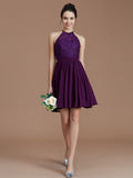 A-Line/Princess Halter Sleeveless Lace Short/Mini Chiffon Bridesmaid Dresses TPP0005132