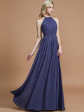 A-Line/Princess Scoop Chiffon Sleeveless Floor-Length Bridesmaid Dresses TPP0005455