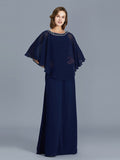 Sheath/Column Scoop Beading Long Sleeves Chiffon Floor-Length Mother of the Bride Dresses TPP0007372