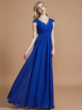 A-Line/Princess V-neck Sleeveless Ruched Floor-Length Chiffon Bridesmaid Dresses TPP0005567