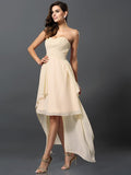 A-Line/Princess Sweetheart Pleats Sleeveless High Low Chiffon Bridesmaid Dresses TPP0005031