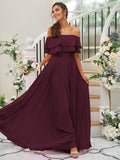 A-Line/Princess Chiffon Ruffles Off-the-Shoulder Sleeveless Floor-Length Bridesmaid Dresses TPP0004914