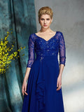 A-Line/Princess V-neck Sequin 3/4 Sleeves Long Chiffon Mother of the Bride Dresses TPP0007197