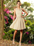 A-Line/Princess Scoop Hand-Made Flower Sleeveless Short Chiffon Bridesmaid Dresses TPP0005194