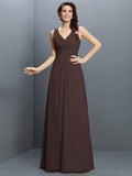 A-Line/Princess V-neck Pleats Sleeveless Long Chiffon Bridesmaid Dresses TPP0005331