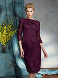 Sheath/Column Bateau Lace 3/4 Sleeves Short Lace Mother of the Bride Dresses TPP0007170