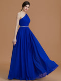 A-Line/Princess One-Shoulder Sleeveless Floor-Length Beading Chiffon Bridesmaid Dresses TPP0005259