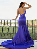 Trumpet/Mermaid Satin Ruffles V-neck Sleeveless Sweep/Brush Train Dresses TPP0001576