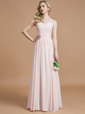 A-Line/Princess Bateau Sleeveless Ruched Floor-Length Chiffon Bridesmaid Dresses TPP0005673