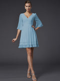 A-Line/Princess V-neck 1/2 Sleeves Beading Short Chiffon Bridesmaid Dresses TPP0005089