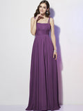 Sheath/Column Spaghetti Straps Sleeveless Pleats Long Chiffon Bridesmaid Dresses TPP0005447