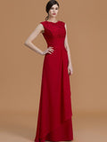 Sheath/Column Jewel Sleeveless Floor-Length Lace Chiffon Bridesmaid Dresses TPP0005461