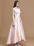 A-Line/Princess Bateau Sleeveless Asymmetrical Ruffles Satin Bridesmaid Dresses TPP0005281