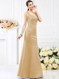 Sheath/Column Straps Sleeveless Long Satin Bridesmaid Dresses TPP0005554