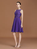 A-Line/Princess Lace Knee-Length Sleeveless Bateau Chiffon Bridesmaid Dresses TPP0005760