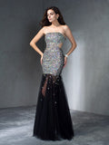 Sheath/Column Strapless Sequin Sleeveless Long Satin Dresses TPP0002738