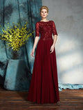 A-Line/Princess Bateau Applique 1/2 Sleeves Long Chiffon Mother of the Bride Dresses TPP0007128