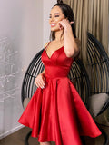 A-Line/Princess V-neck Sleeveless Satin Short/Mini Homecoming Dresses TPP0004079