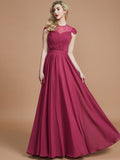 A-Line/Princess Scoop Short Sleeves Chiffon Floor-Length Bridesmaid Dresses TPP0005597