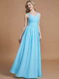 A-Line/Princess V-neck Chiffon Floor-Length Sleeveless Bridesmaid Dresses TPP0005020